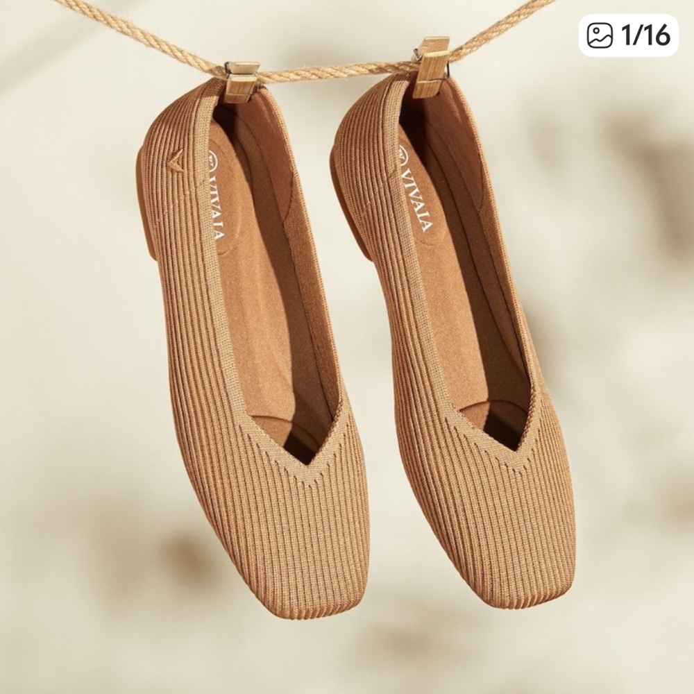 VIVAIA Women's 38 Square-Toe V-Cut Flats (Margot 2.0) Nutmeg Standard Ballet Tan